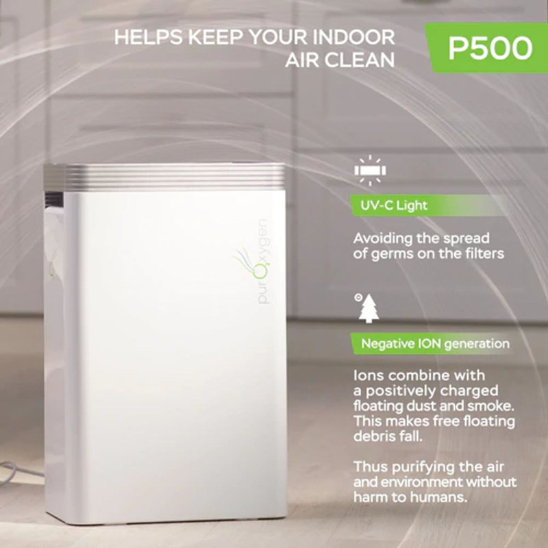 PureOxygen Console Air Purifier with True HEPA Filter for 1650 Cubic Feet